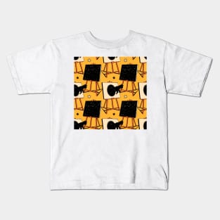 Inspired Black Cat Pattern in yellow Kids T-Shirt